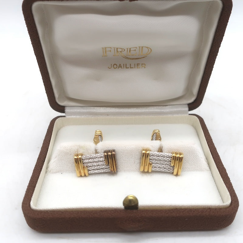 FRED Joaillier Force 10 Cufflinks 18K Yellow Gold &amp; Stainless Steel