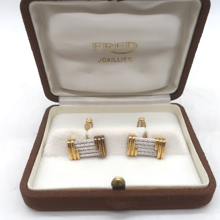 FRED Joaillier Force 10 Cufflinks 18K Yellow Gold &amp; Stainless Steel