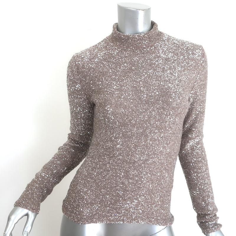 Fabiana Filippi Sequined Mock Neck Long Sleeve Top Beige/Silver Size 36 NEW