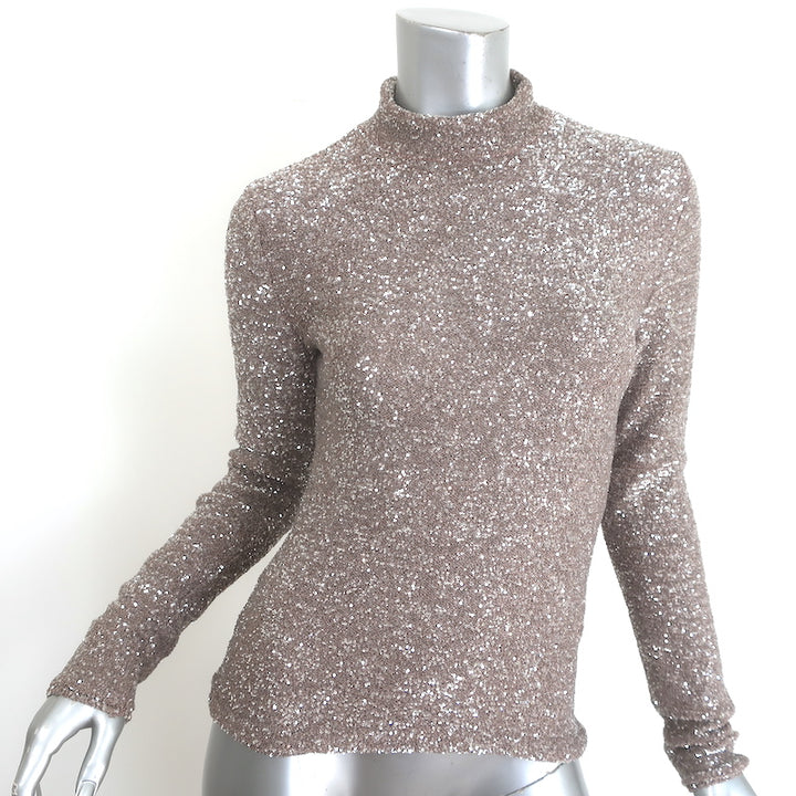 Fabiana Filippi Sequined Mock Neck Long Sleeve Top Beige/Silver Size 36 NEW