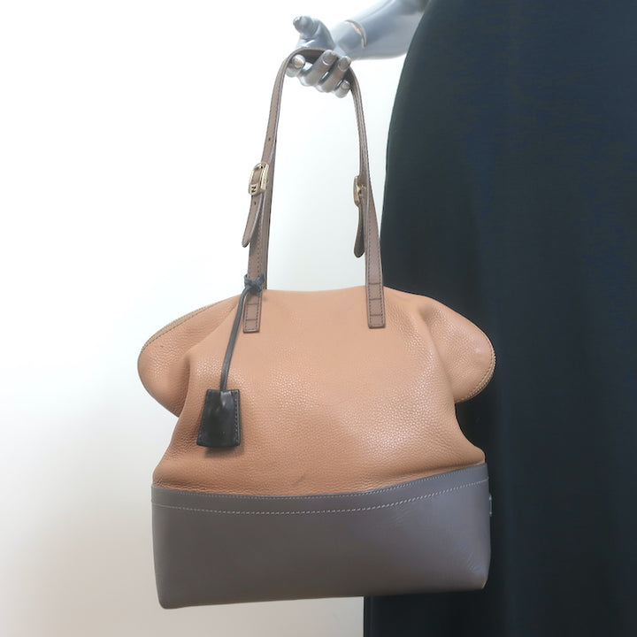 Fendi 2Bag Colorblock Tote Brown &amp; Gray Leather Large Shoulder Bag