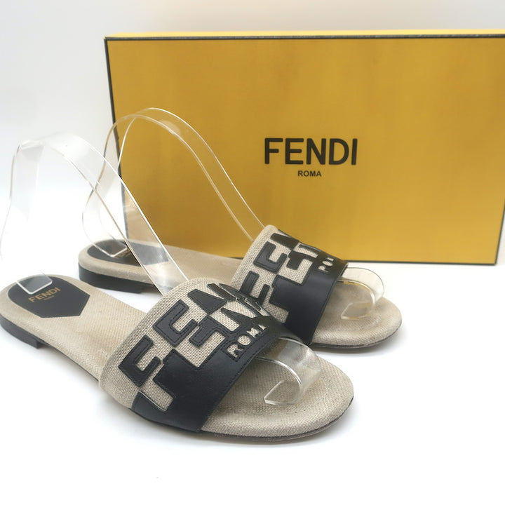 Fendi Bicolor Logo Slide Sandals 