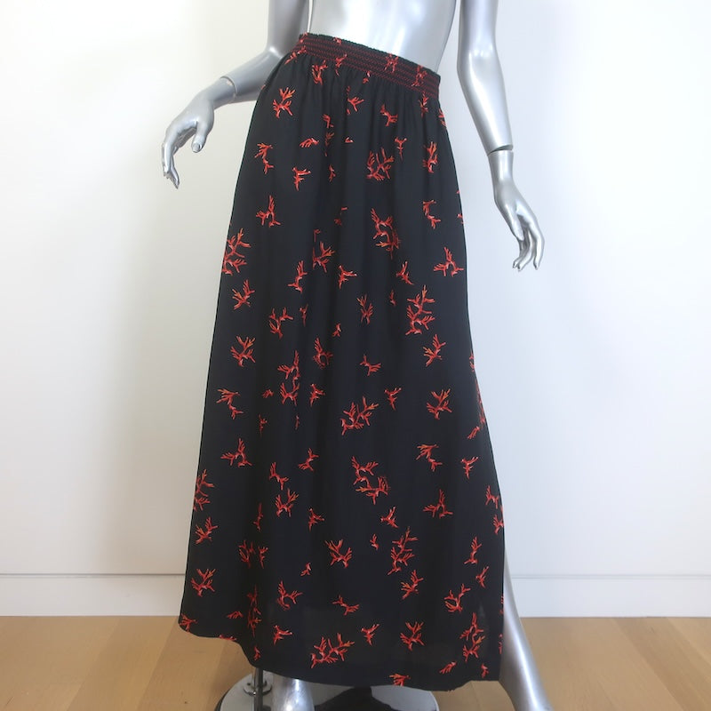 Fendi Coral Print Maxi Skirt Black Linen Size Medium