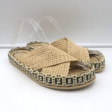 Authentic pre-owned Fendi raffia crisscross slide sandals in natural beige, luxury Italian design.