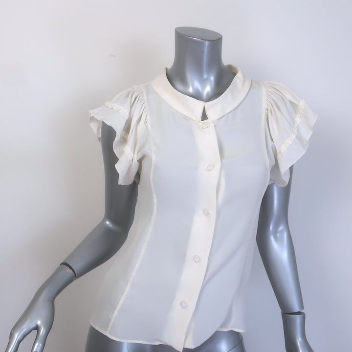 Fendi Flutter Sleeve Button-Up Blouse Ivory Silk Size 38