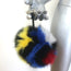 Fendi Fox Fur Pom Pom Bag Charm Multicolor with Black Leather Tab
