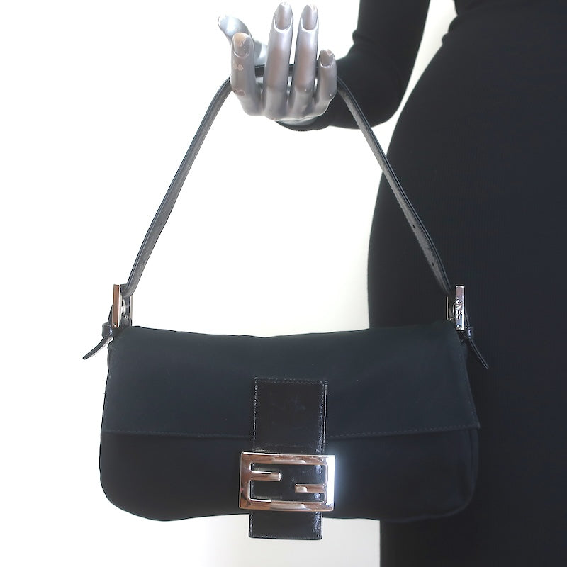 Fendi Leather-Trim Neoprene Baguette Black 
