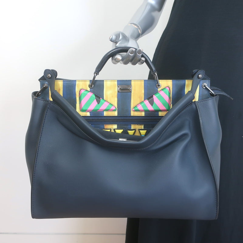 Fendi Men's Monster Eyes Peekaboo Large Bag Navy Leather