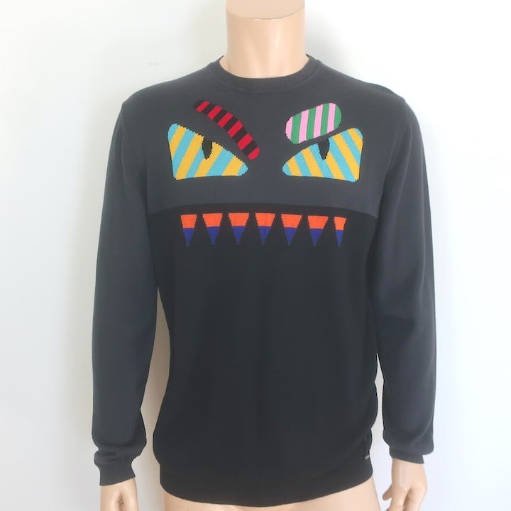 Fendi Monster Eyes Intarsia Knit Crewneck Sweater 