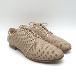 Fendi Perforated Lace-Up Oxfords Beige Leather Size 38.5