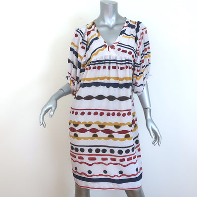 Fendi Puff Sleeve Dress White/Multicolor Striped Silk Size 40