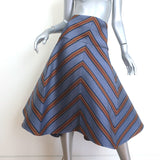 Fendi Striped Satin Jacquard Flared Midi Skirt Blue 