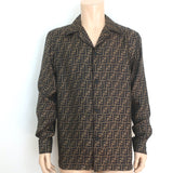 Fendi Zucca FF Logo Print Silk Satin Shirt Brown Size 41