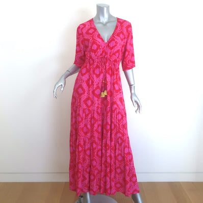 Figue Kalila Tiered Maxi Dress Fuchsia Diamond-Print Size Small