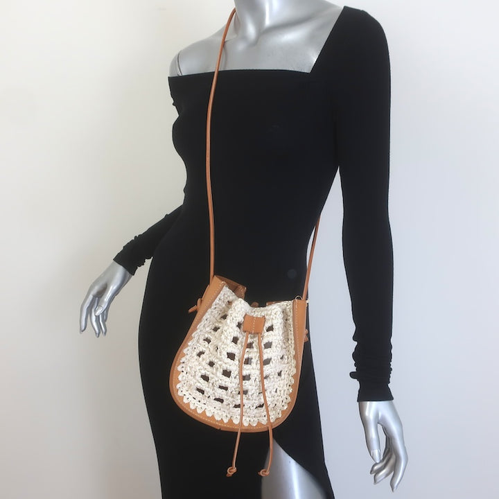 Forte_Forte Small Bucket Bag Crocheted Raffia &amp; Tan Leather 