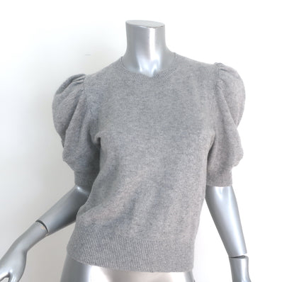 Frame Frankie Cashmere Puff Sleeve Crewneck Sweater Heather Gray Size Small