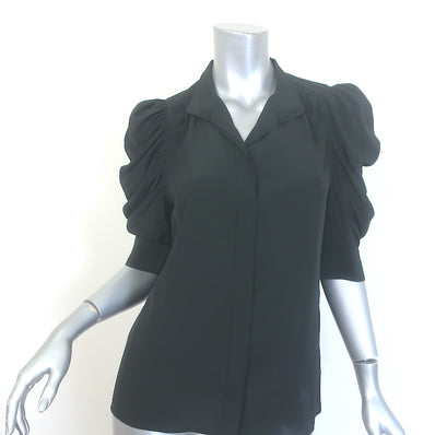 Frame Gillian Puff Sleeve Blouse Black Silk Size Small Button-Up Blouse