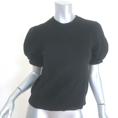 Frame Shirred Short Sleeve Cashmere Sweater Black Size Extra Small