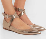 Valentino Love Latch ankle-wrap ballet flats, gold metallic leather, authentic pre-owned, gently worn