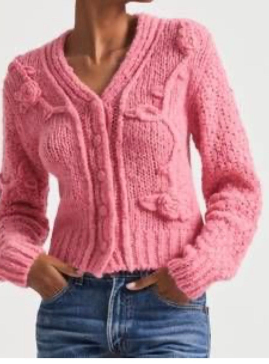 LoveShackFancy Fabietto Cropped Cardigan Pink Alpaca-Blend Size Extra Small