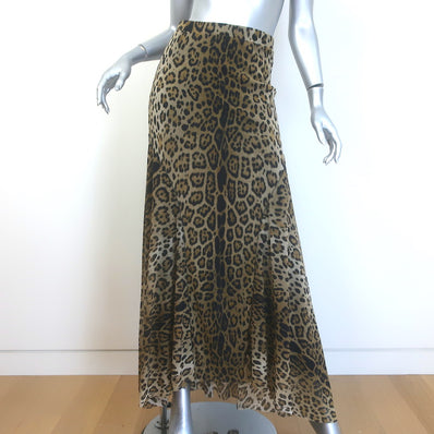 Fuzzi Leopard Print Mesh Maxi Skirt Brown/Black Size Medium