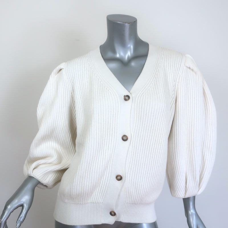 G. Label by goop Hill Puff Sleeve Cardigan Cream Ribbed 