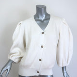 G. Label by goop Hill Puff Sleeve Cardigan Cream Ribbed 