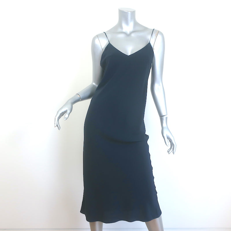 knee length dresses for ladies G. Label by goop Maas Midi Slip Dress Navy Silk Size 2 – Celebrity Owned