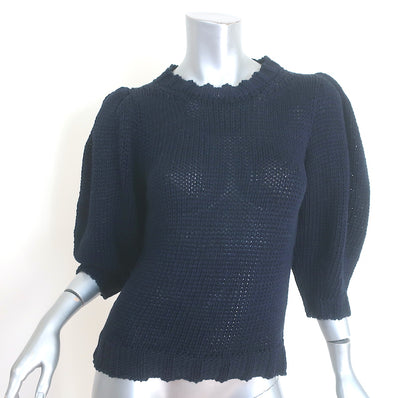 G. Label by goop One-and-Done Puff Sleeve Sweater Navy Cotton Size Medium NEW