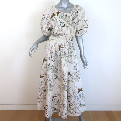 G. Label by goop Sheely Puff Sleeve Midi Dress Cream Butterly Print Size 4