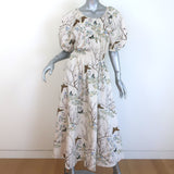 G. Label by goop Sheely Puff Sleeve Midi Dress Cream Butterly Print Size 4