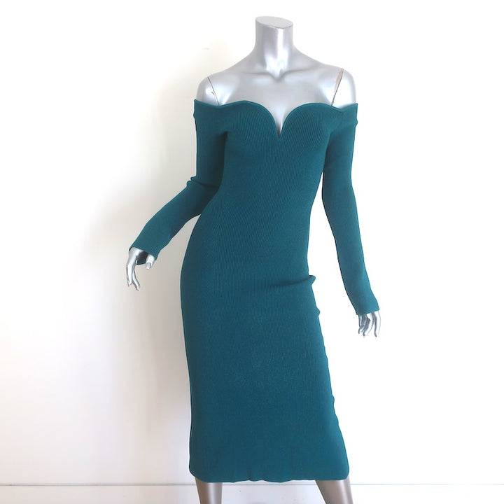 GALVAN Grace Off the Shoulder Midi Dress Peacock 