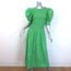 GANNI Broderie Anglaise Puff Sleeve Midi Dress Green Smocked Poplin Size 38