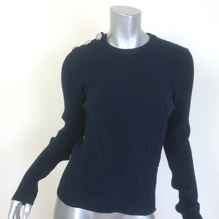 GANNI Crystal-Button Cable Knit Sweater 