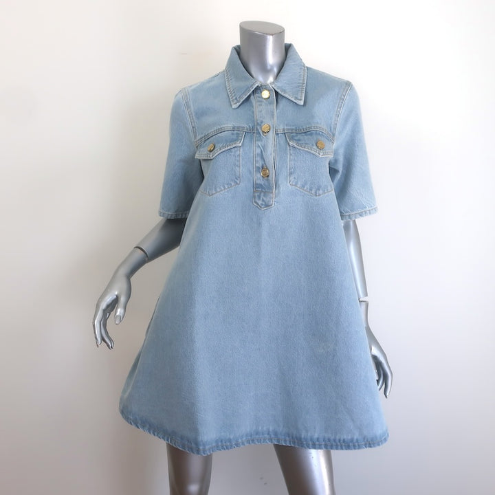 GANNI Cutline Denim Mini Shirt Dress Mid Blue Size 36