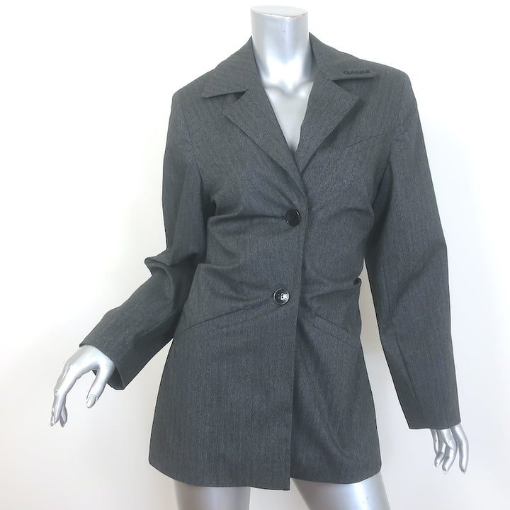 GANNI Draped Suiting Blazer Charcoal Tonal Stripe Size 34