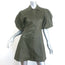 GANNI Lamb Leather Puff Sleeve Mini Shirtdress Olive Size 36