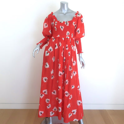 GANNI Linaria Balloon-Sleeve Maxi Dress Red 