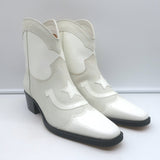 GANNI Meg Western Ankle Boots White Leather Size 41