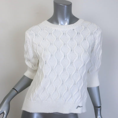 GANNI Open-Back Short Sleeve Cable Knit Top 