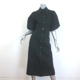 GANNI Pinstriped Puff Sleeve Midi Shirtdress Black 