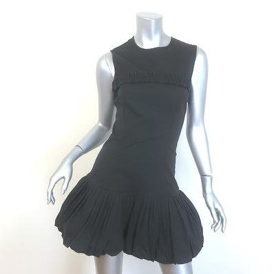 GANNI Ruffled Bubble Hem Mini Dress Black 