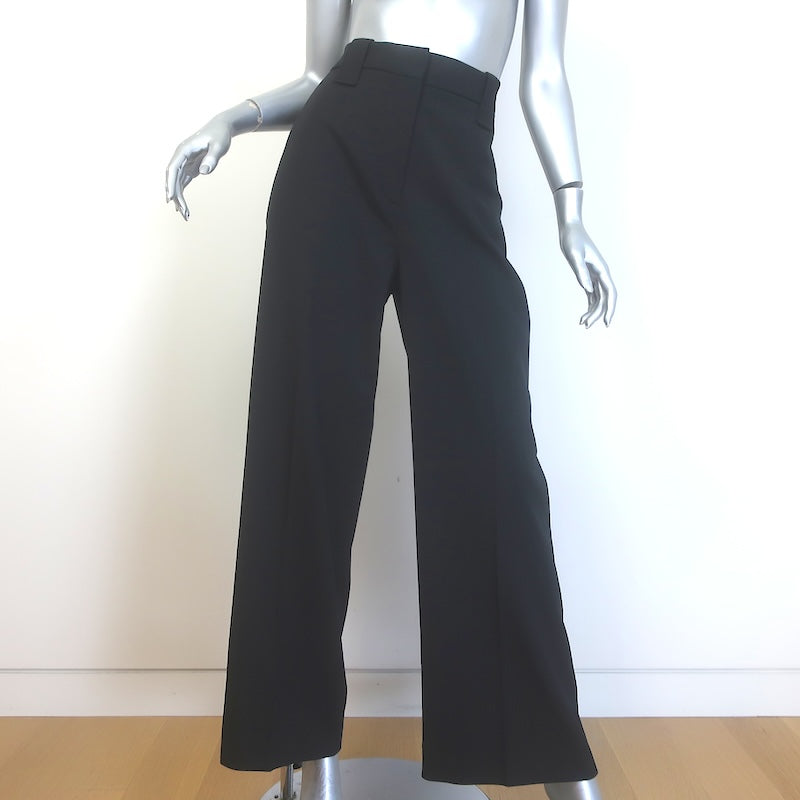 GANNI Wide Leg Suit Trousers Black Stretch Wool Twill Size 40