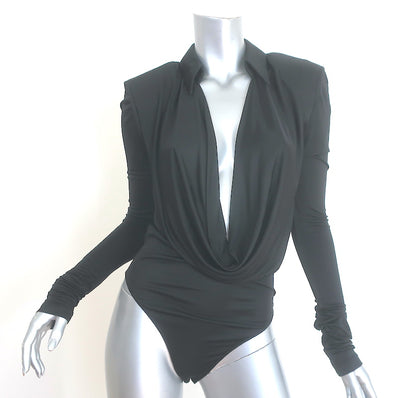 GAUGE81 Bauska Draped Cowl Neck Bodysuit Black Jersey Size Medium NEW