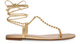 Gianvito Rossi Soleil Beaded Ankle Wrap Thong Sandals Gold Leather Size 40