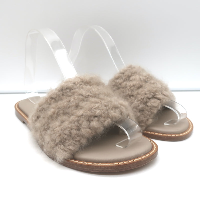 Gabriela Hearst Ballast Boucle Cashmere Slide Sandals Taupe Size 37