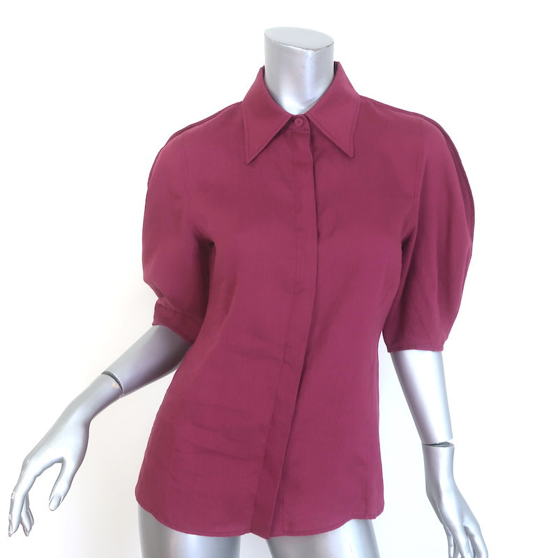 Gabriela Hearst Sansi Puff Sleeve Top Raspberry