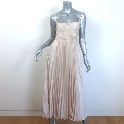 Georgia Hardinge Metal Pleated Midi Dress Cream Satin Size 10