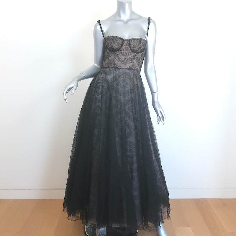 Giambattista Valli Bow-Strap Lace Bustier Gown Black Size 42 NEW