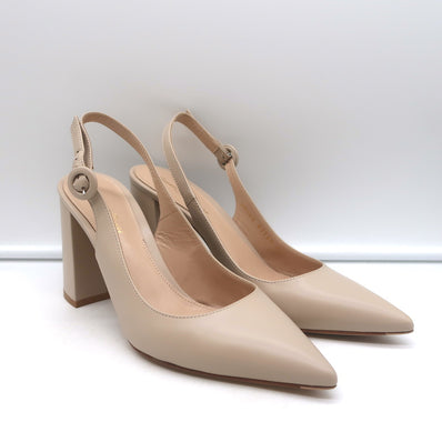 Gianvito Rossi Agata 85 Slingback Pumps Nude Leather Size 39 Pointed Toe Heels